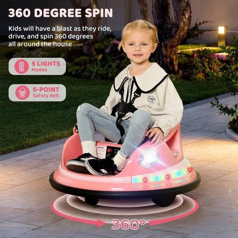 12V Pink Toddler Bumper Car 360° Spin Remote Control Ride-On with 5 LED Lights1