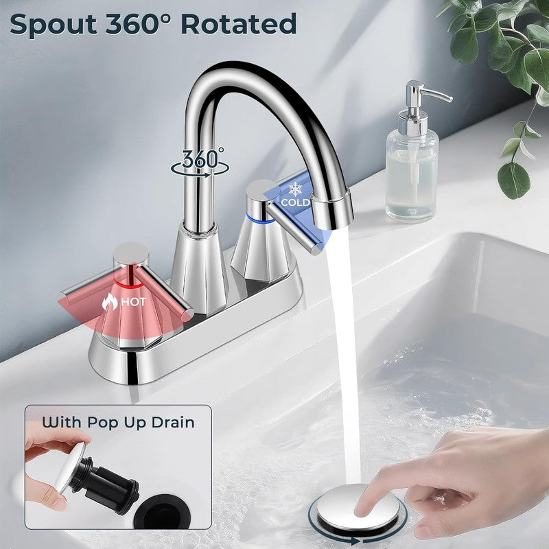 4 Inches Bathroom Faucet for 3 Hole,2-Handle Bathroom Sink Faucets with Pop up D4