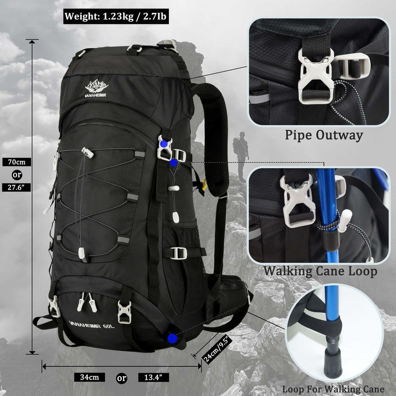 60L Travel Hiking Camping Backpack with Rain Cover, Backpack Water Resistant,Cli1