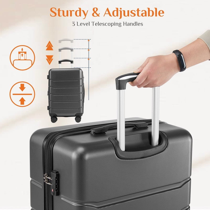 3-Piece Hard Shell Luggage Set ABS Expandable Spinner TSA Lock Black1