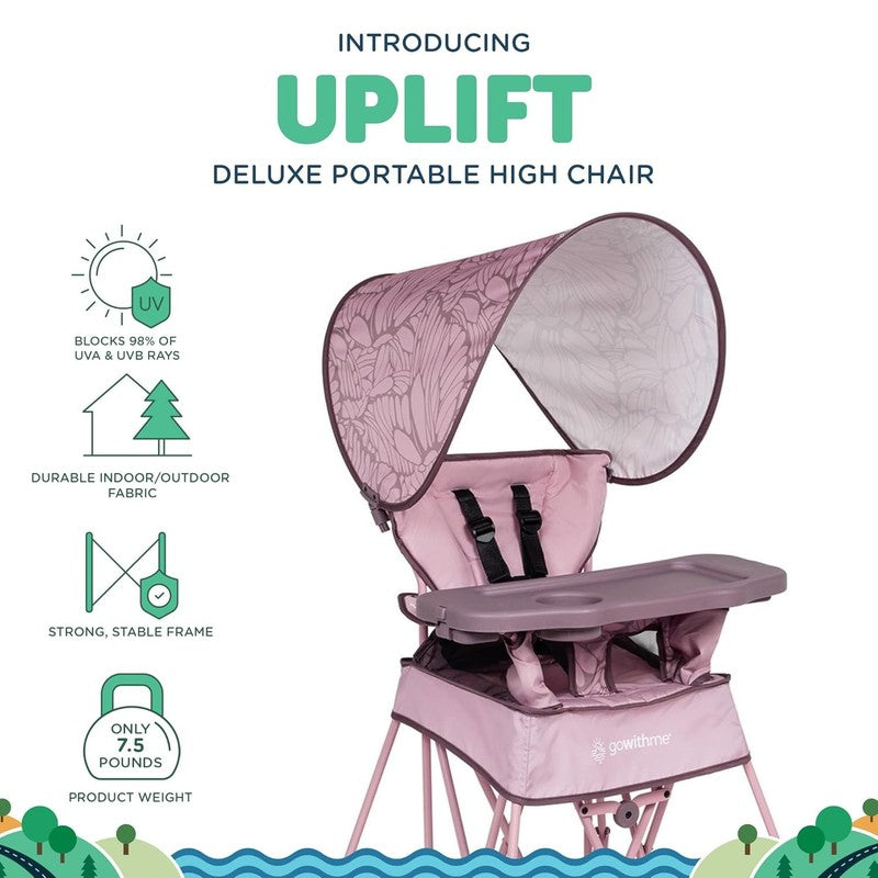 Go With Me Uplift Deluxe Portable High Chair Travel Indoor Outdoor Rose1