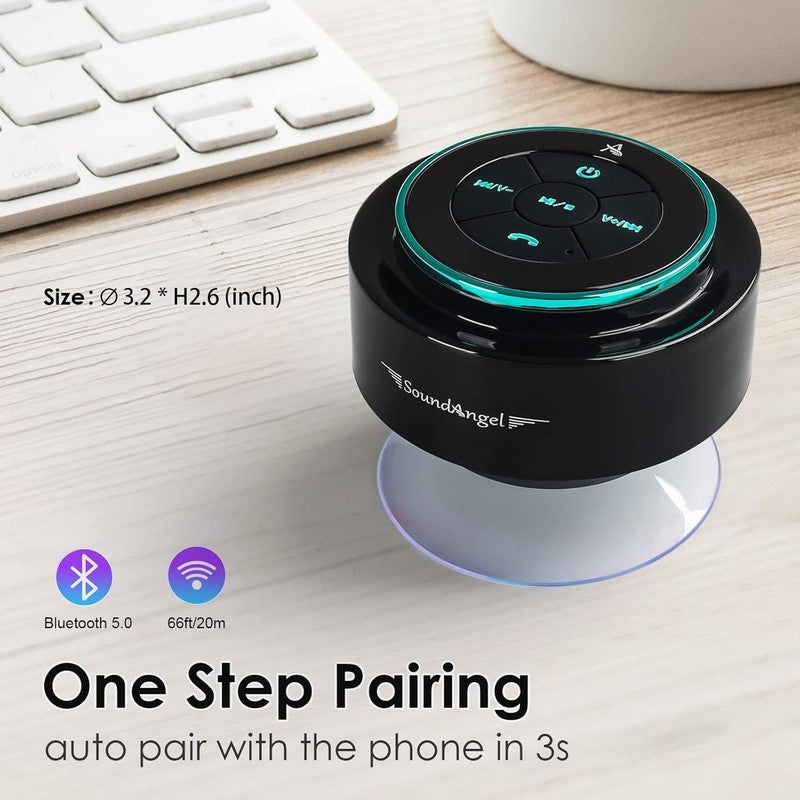 Soundangel Mate Shower Speaker, IPX7, Suction Cup, 12H Play, Rich Bass, Gift1