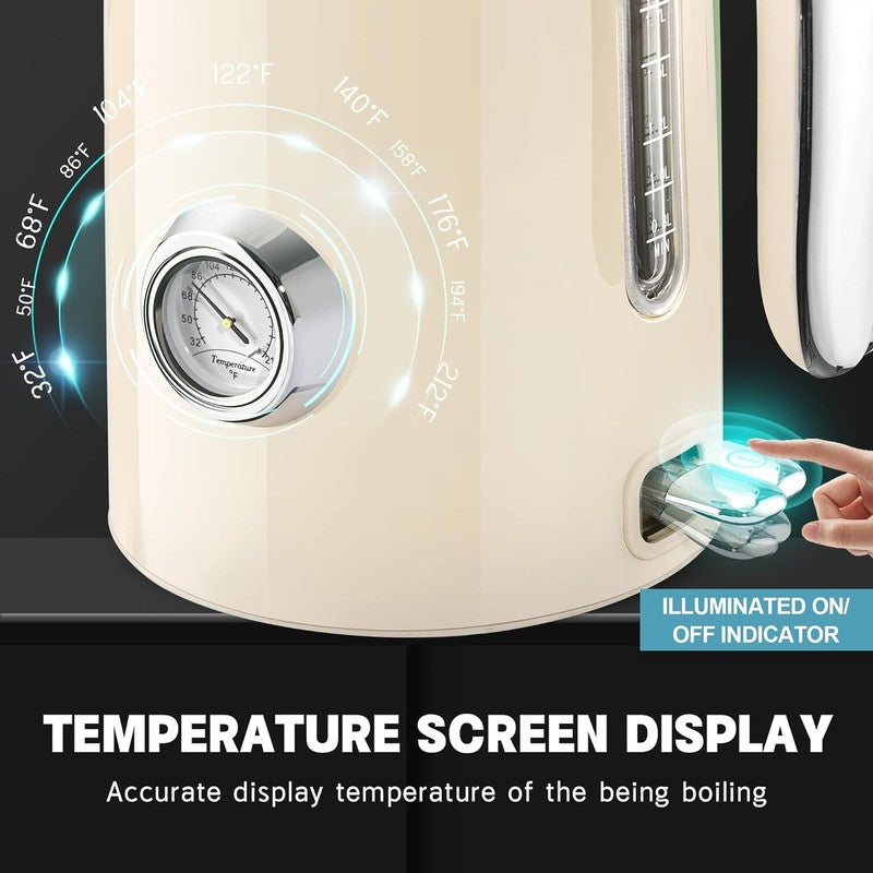 Electric Kettle 57Oz 1500W Stainless Steel Fast Boil w/ Thermometer Beige7