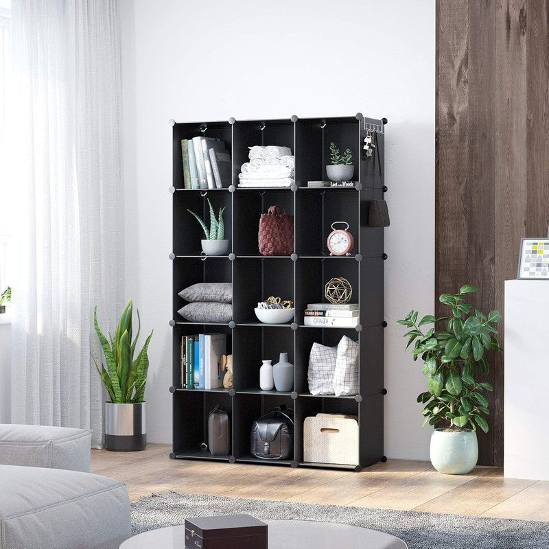 16 Cube Storage Organizer, Modular Plastic Closet Shelve Unit, Black 48.4"x48.4"4