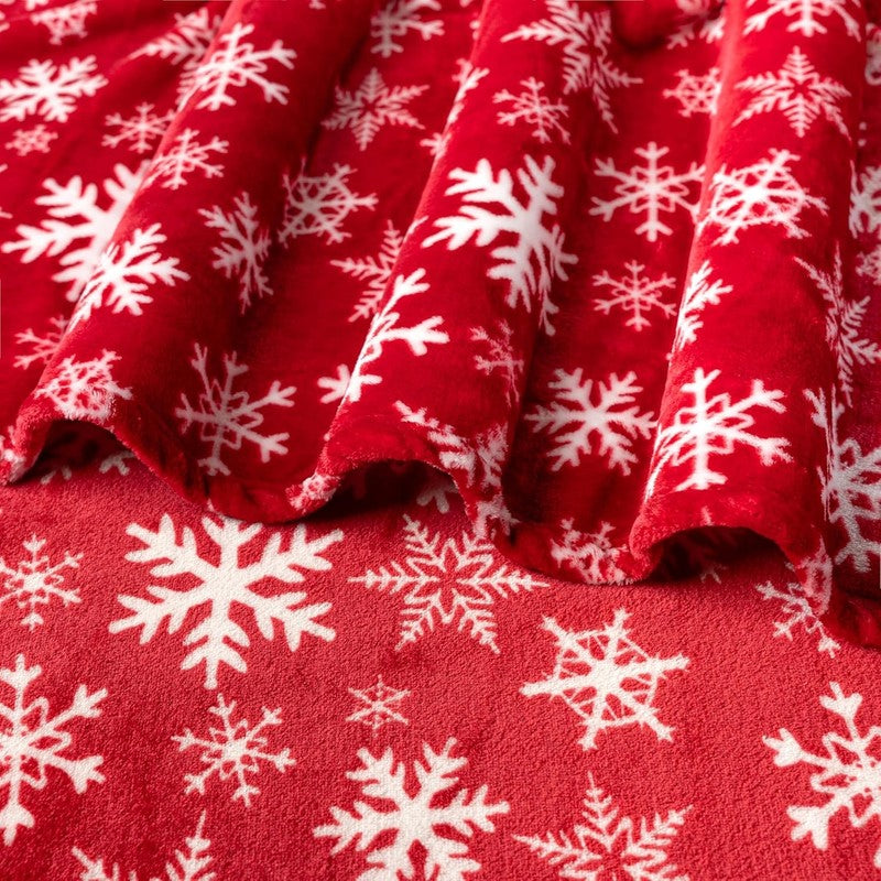 Christmas Throw Blanket Red White Snowflake Fleece Soft Warm Plush 50"x60"4