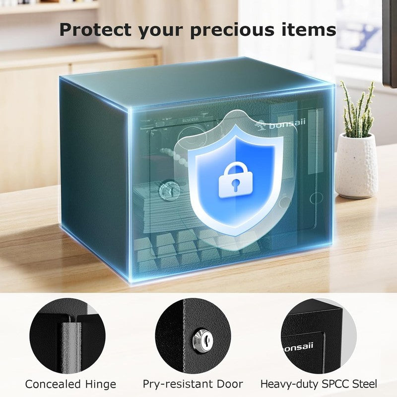 Compact Steel Safe Box with Key Lock - Secure Storage for Cash & Jewelry1