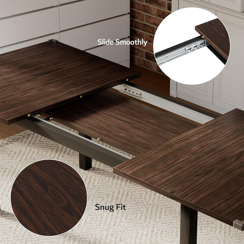 63" Extendable Dining Table for 4 8, Square Wooden Dining Room Table with Metal 6