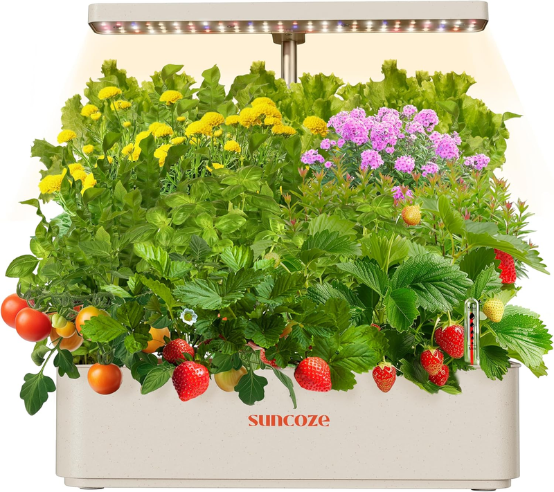 12 Pod Hydroponics System 24W LED Grow Light Indoor Herb Garden Kit Beige9