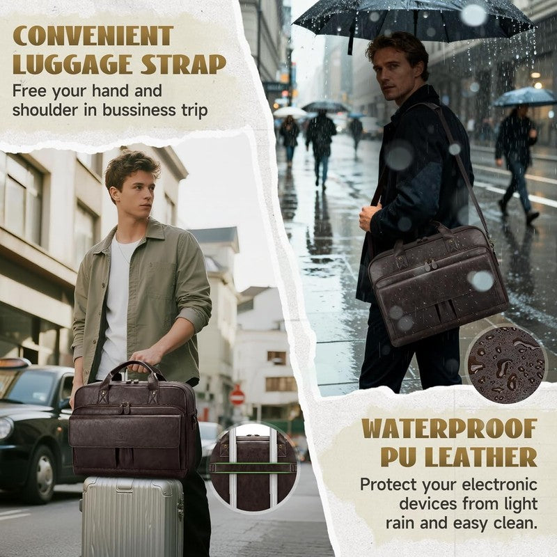 Mens Laptop Bag PU Leather Messenger 15.6in Briefcase Vintage Business Satchel4