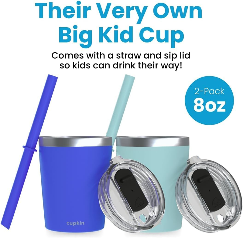 8oz Kids Stainless Steel Sippy Cup Set 2 Stackable Straw Tumblers1