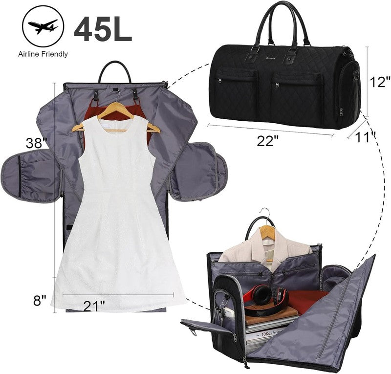 Womens 2in1 Garment Duffle Bag Black Waterproof Hanging Suit Travel Carry1