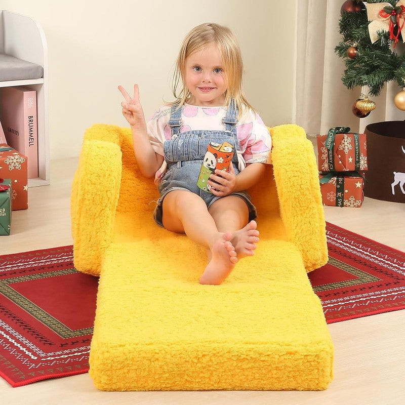 Kids 2 in 1 Flip Out Foam Sofa Couch w/ Soft Sherpa Cover, Yellow5