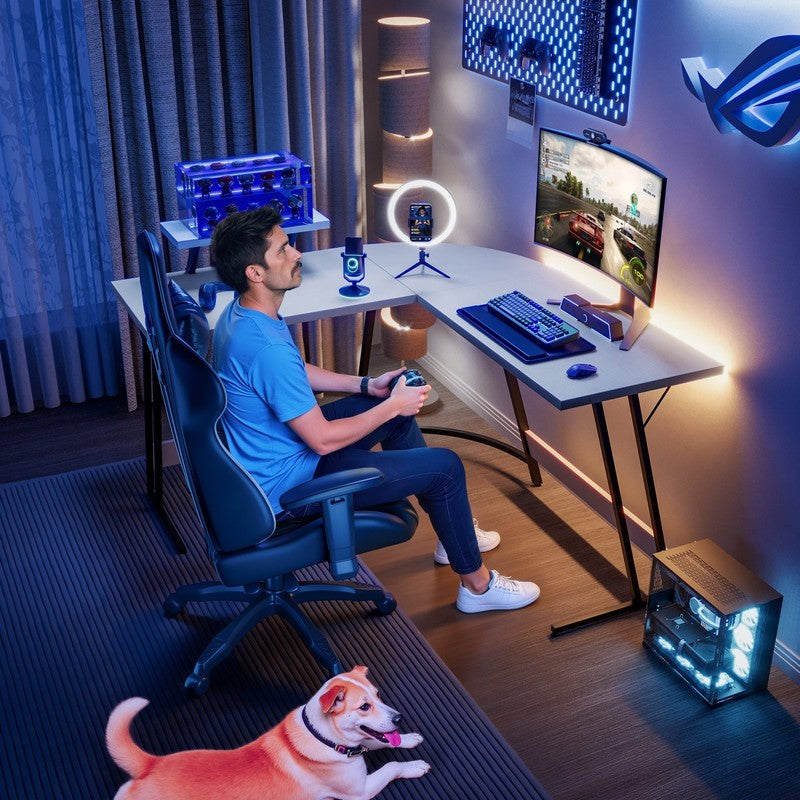 51" L-Shaped Gaming Desk Corner Office with Removable Monitor Riser White4