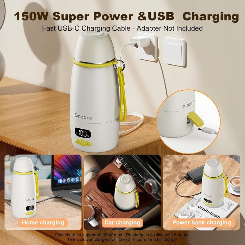 Portable Baby Bottle Warmer Fast 1.5min 98-212°F Wireless Travel5
