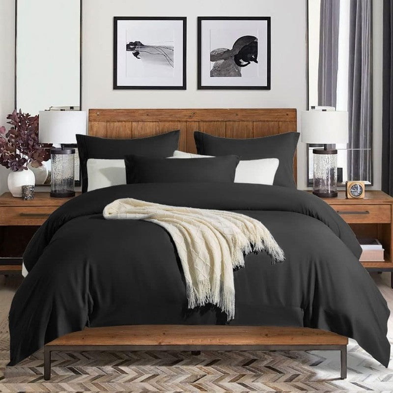 Luxury 1800 Thread Count Microfiber Bed Sheet Set   Queen Black, 4 Pieces5