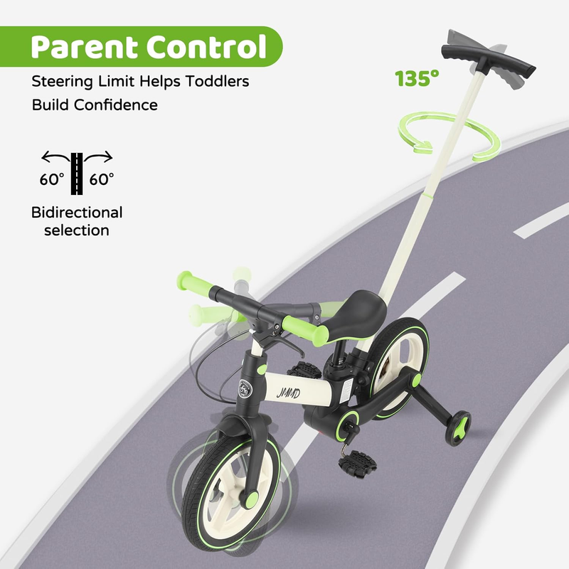 6-in-1 Toddler Bike 12" Balance Bike Push Handle Training Wheels Kids2