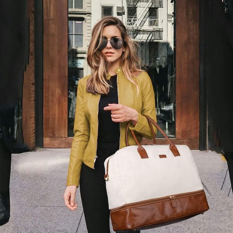 Canvas Weekender Duffle Bag Women Carry On Shoe Compartment Toiletry5