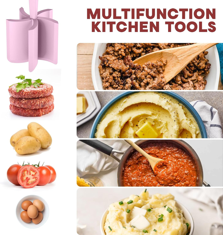 2 Pcs Meat Chopper Hamburger Grinder Ground Beef Turkey Smasher Pink2