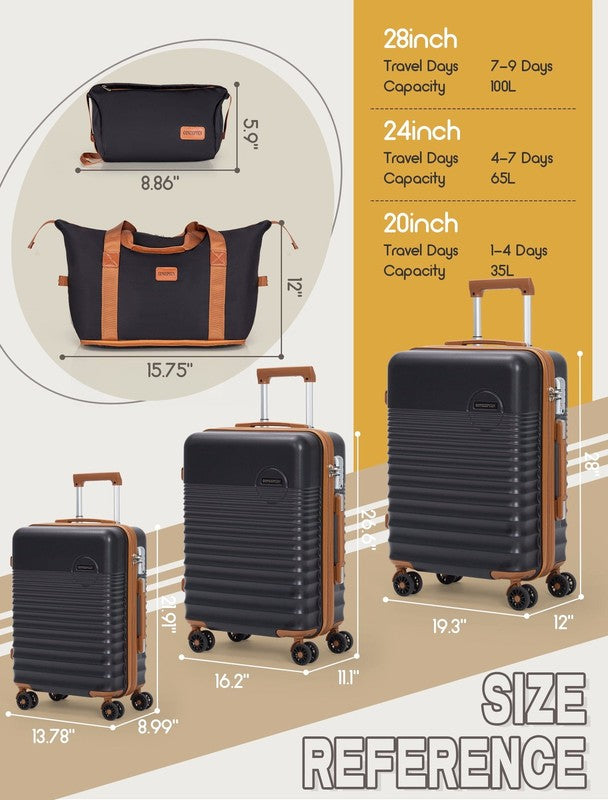 5 Piece Hardside Carry on Luggage Set, 20/24/28 Inch Spinner Suitcase with TSA L2