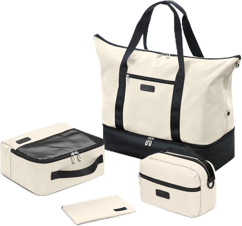 21in Women Weekender Duffle Bag 2Pc Canvas Leather Carry On Shoe Compartment0