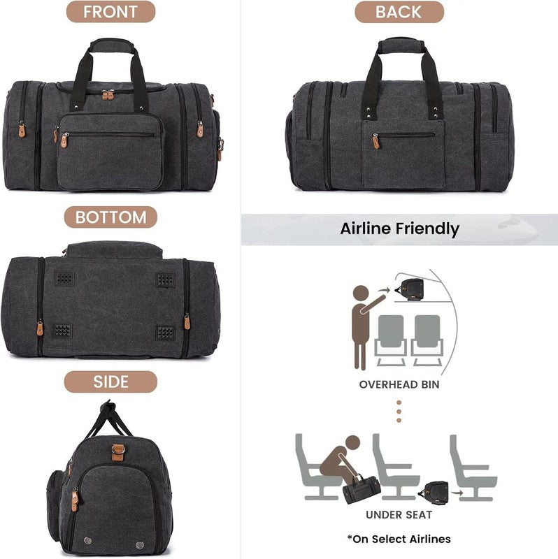 Canvas Travel Duffle Bag Dark Grey Carry On w/ Shoe Compartment Toiletry7