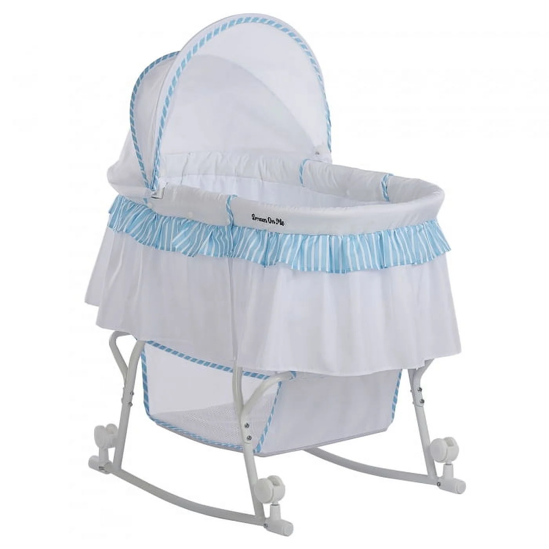 Lacy 2 in 1 Portable Baby Bassinet & Cradle Blue White Lightweight Design0