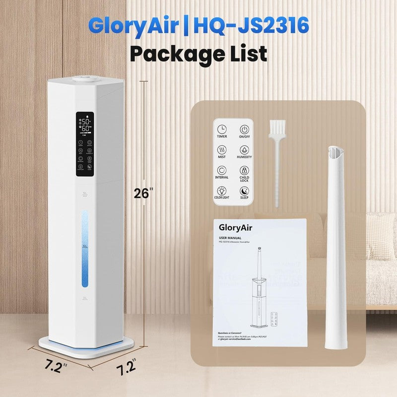 9L Cool Mist Humidifier Top Fill Large Room 120H Auto Mode 7 Color Light Quiet8