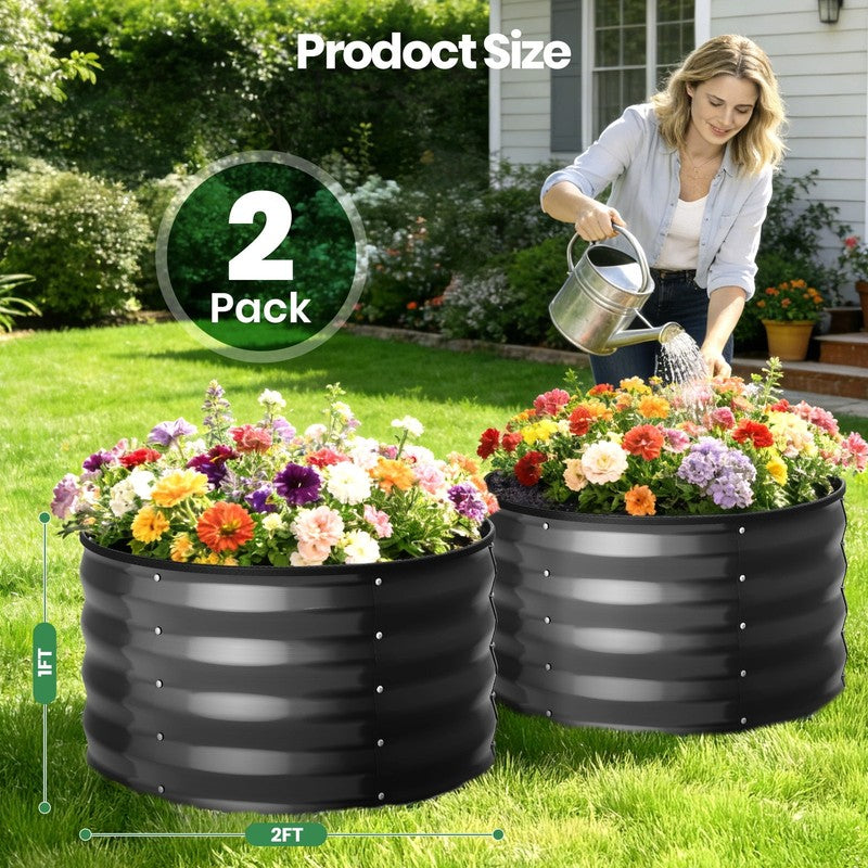 Raised Garden Bed Outdoor, 2Pcs 2X2X1Ft Metal Raised Beds Kit for Backyard, roun5