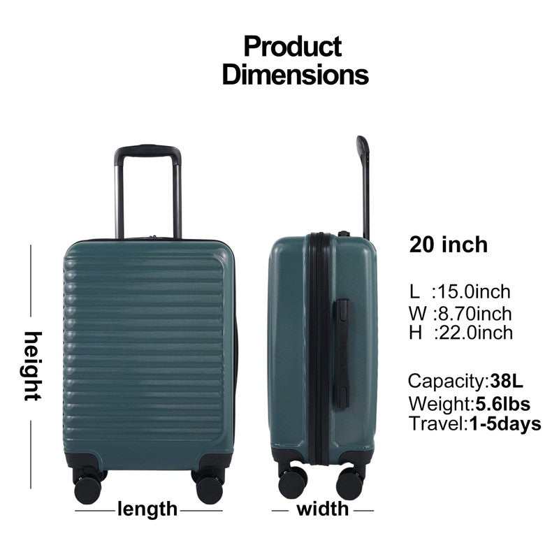 20" Underseat Hard-Sided Carry-On Luggage, Spinner Wheels, Abs,Green5