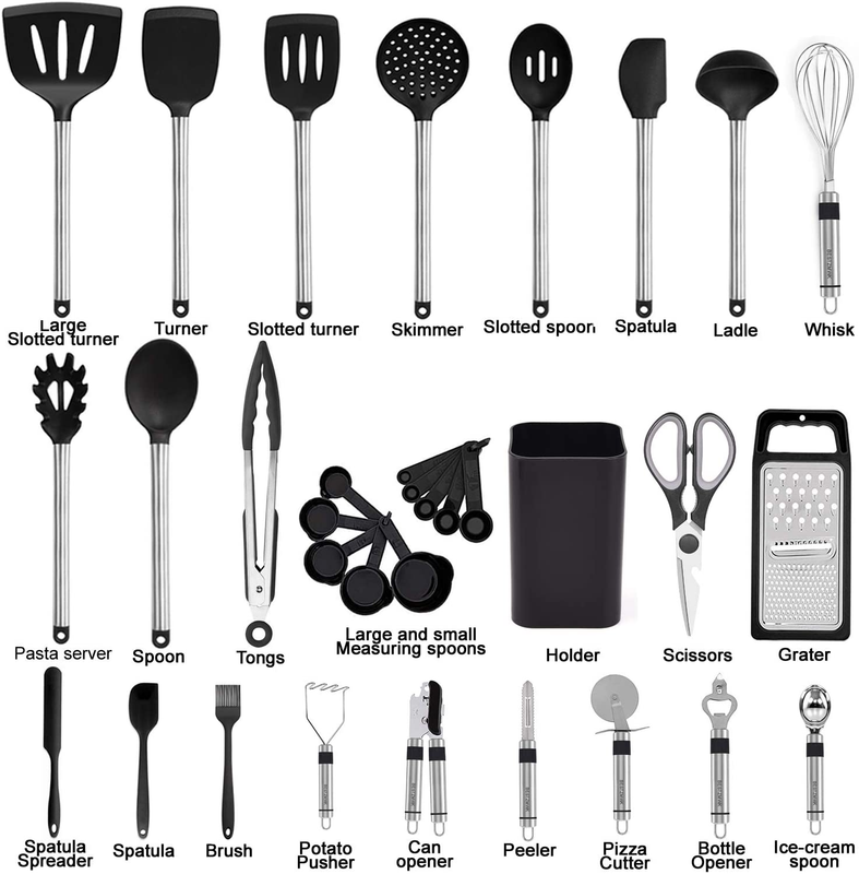 Kitchen Utensil Set 33pcs Silicone Cooking Tools Stainless Steel Spatula1