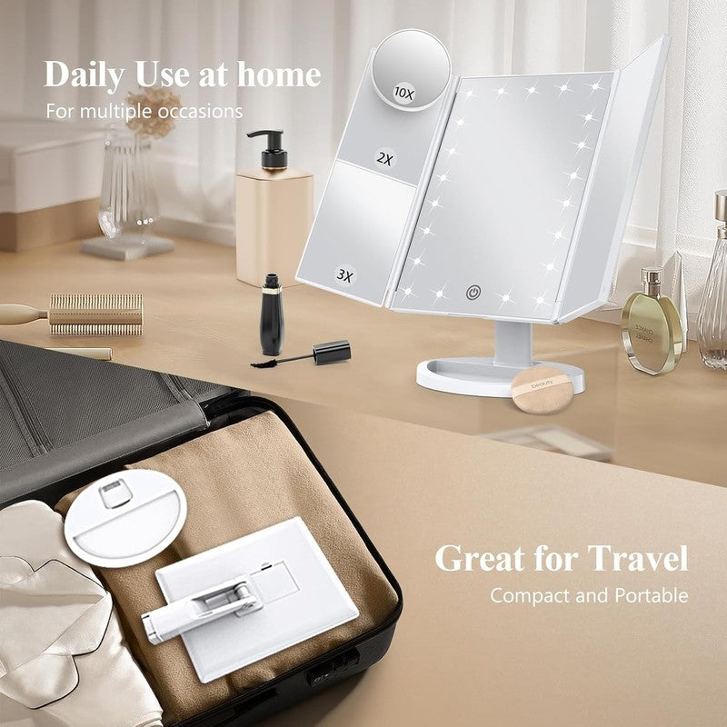 Vanity Mirror with Lights – Trifold, 2X 3X 10X Magnification, Touch Control4