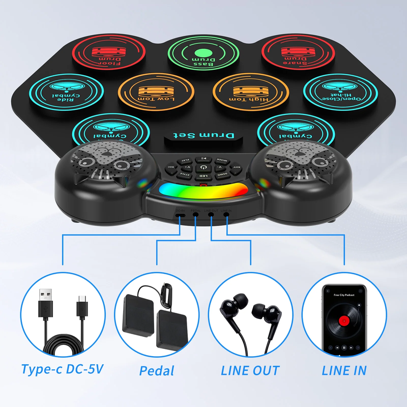 Electronic Drum Set 9 Pad Roll Up Drum Kit MIDI Portable Beginners8
