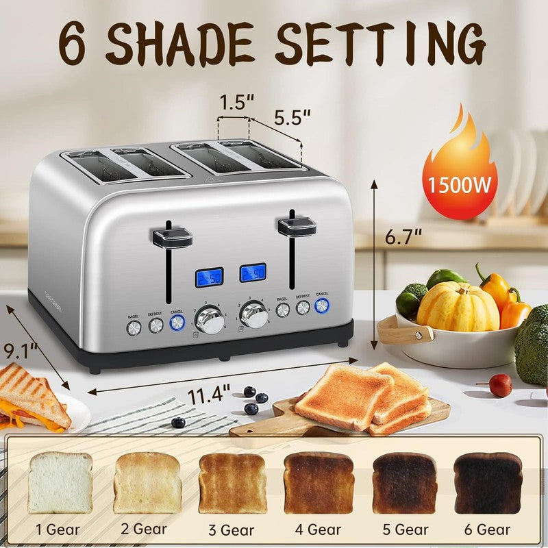 4 Slice Toaster Silver Metallic - LCD, Dual Control, Bagel, Defrost, 6 Shades1
