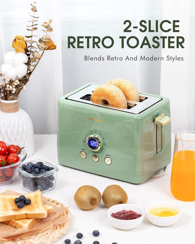2 Slice Toaster, Retro Bread Toaster with LED Display, Extra Wide Slots Toasters2