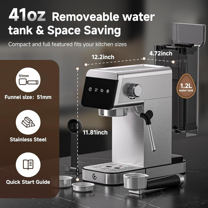 20 Bar Espresso Machine LED Touch Screen 41oz Compact Home & Office5