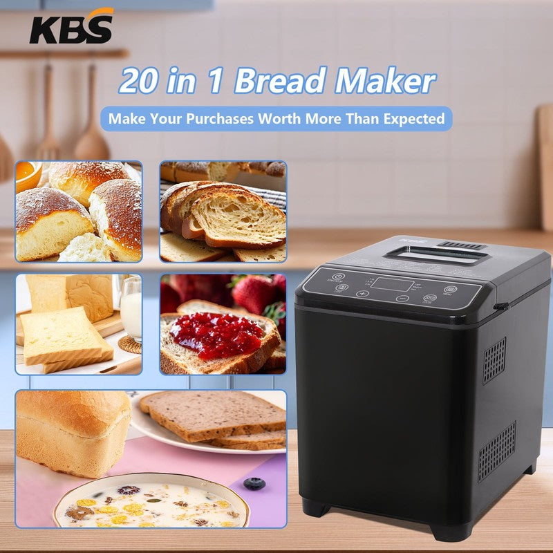 2LB 20-in-1 Bread Maker Machine Black LCD Automatic 2 Custom Menus 0702