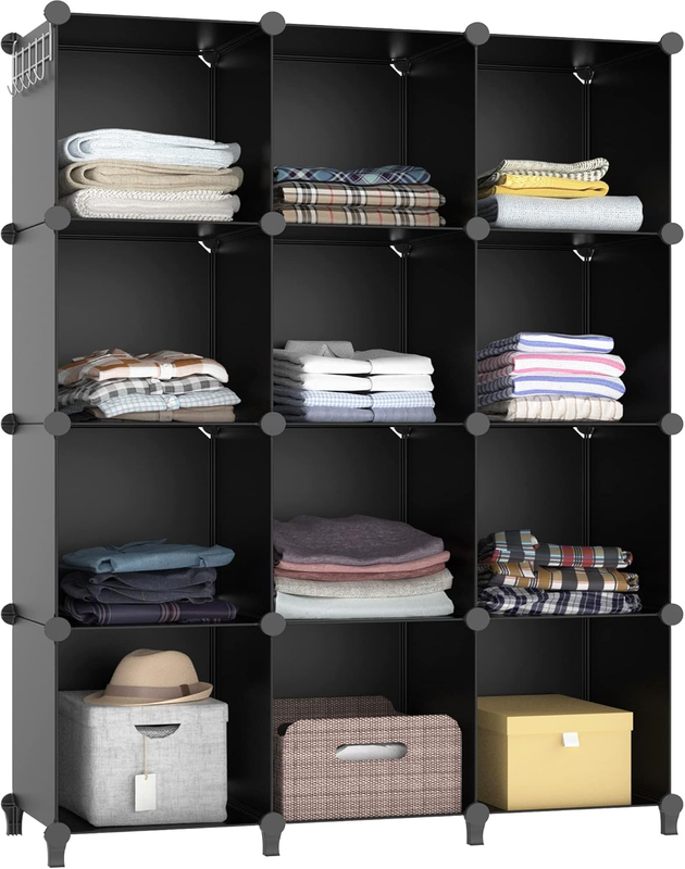 12 Cube Closet Organizer, Portable Storage Shelves for Clothes, Black0