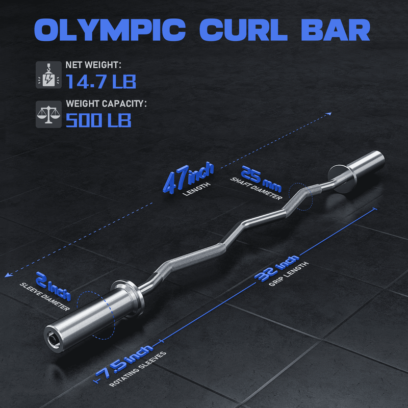 Rust Resistant Olympic EZ Curl Barbell Bar, Steel Silver, 15 Lb1