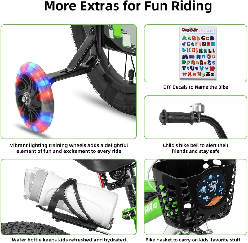 Kids Bike 12-20 Inch Light Up Training Wheels Boys Girls Ages 3-12 Multi3