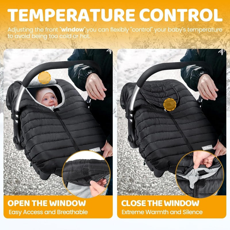 Winter Baby Car Seat Cover, Plush Lined, Waterproof, Universal Fit, Black1