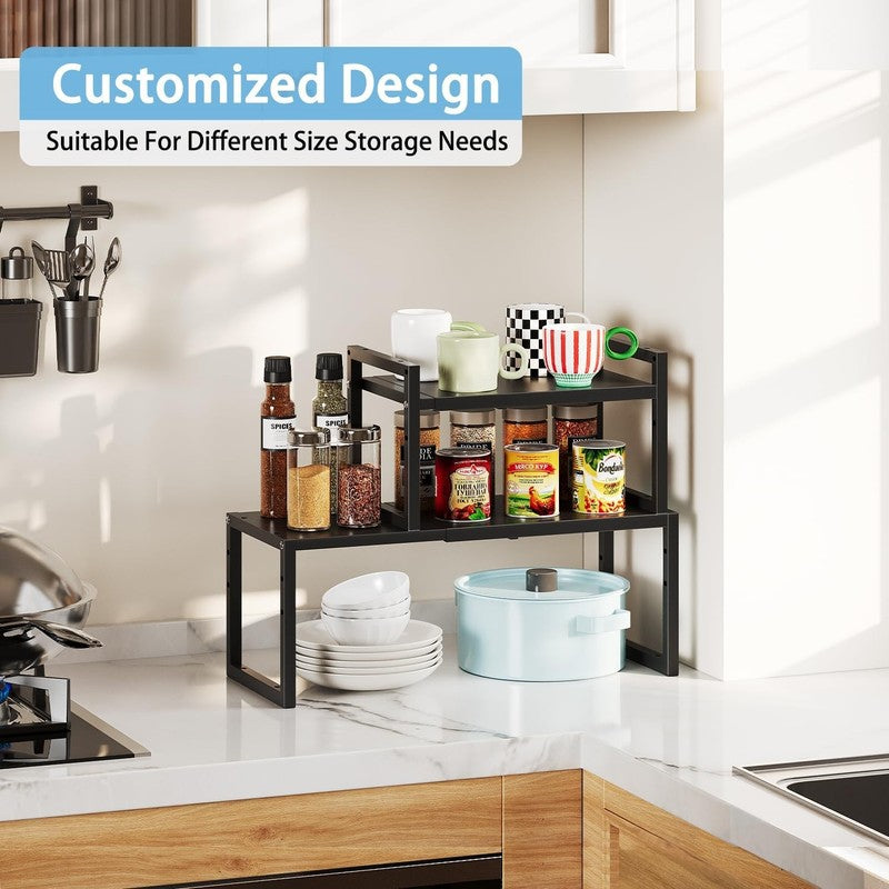 2 Pack Expandable Kitchen Cabinet Shelves Heavy Duty Stackable Adjustable Rack5