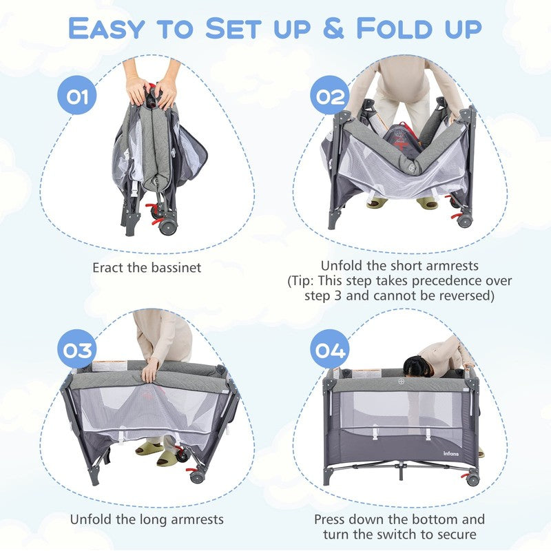 5 in 1 Portable Playard, Larger Size Baby Bassinet Bedside Sleeper, Diaper Chang7