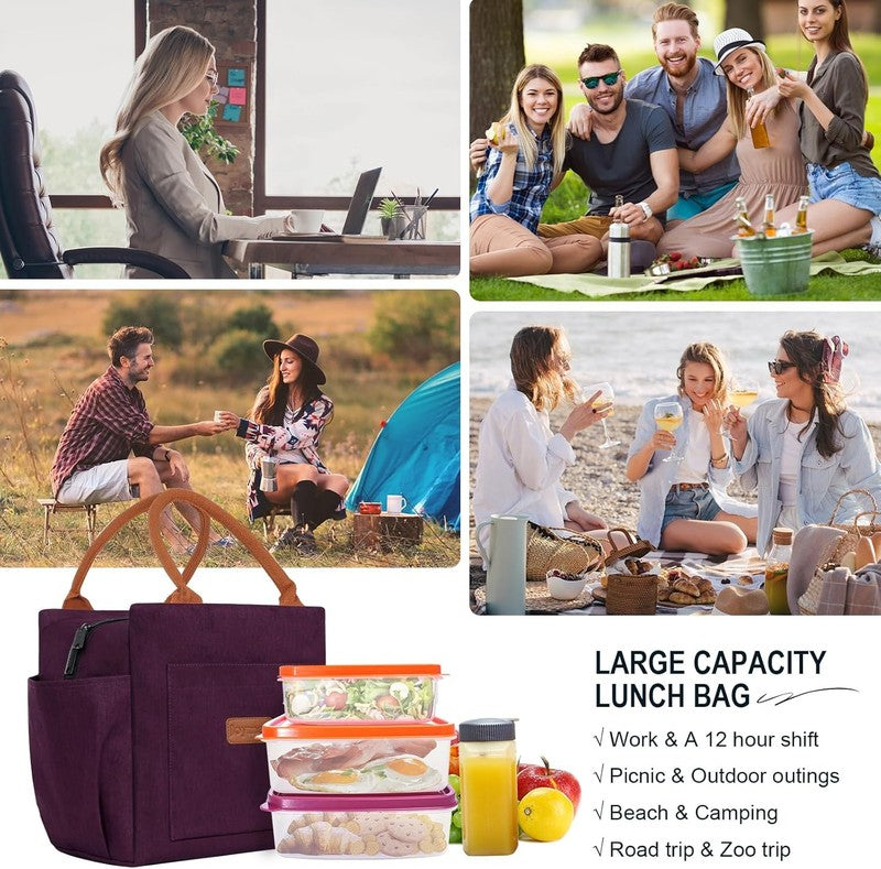 Insulated Lunch Bag Women Men Leakproof Large Cooler Tote w Bottle Holder Purple6