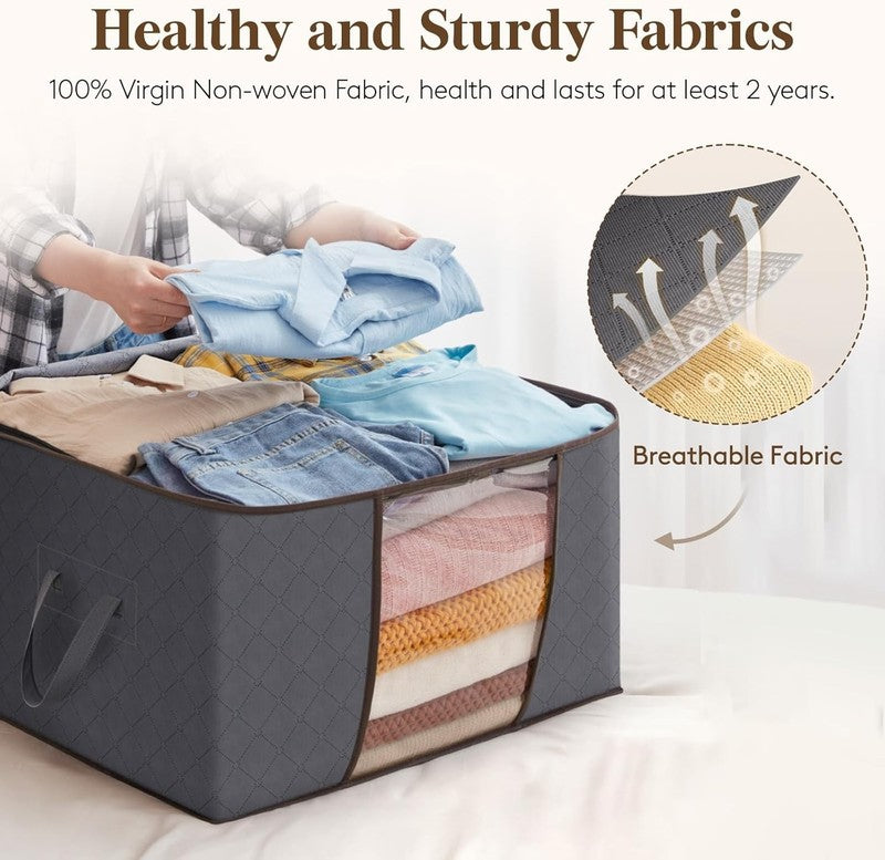 6 Pack Foldable Storage Bins with Lids & Zippers for Clothing & Bedding, Gray2