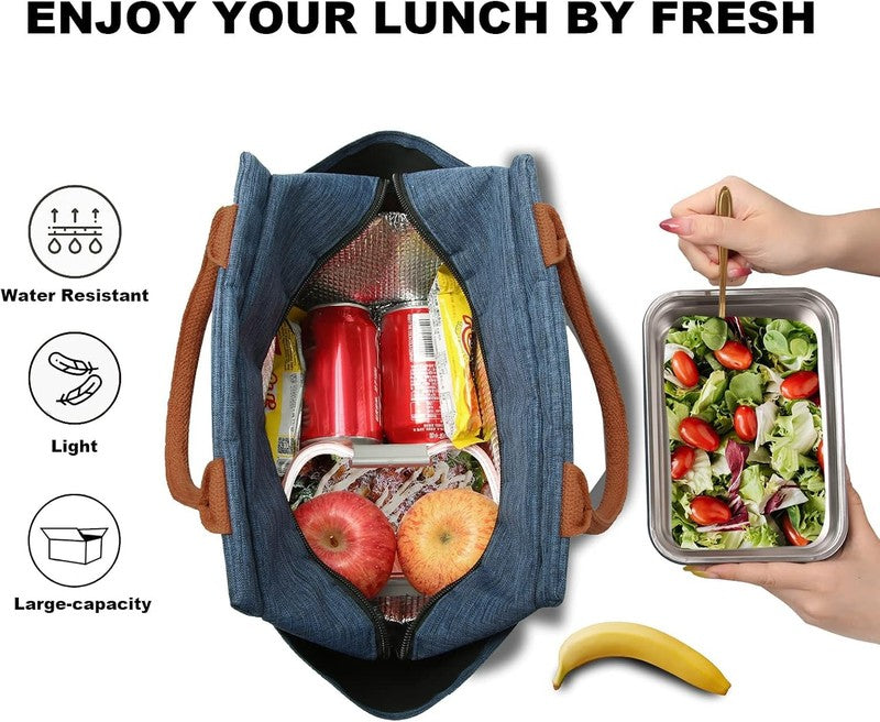 Insulated Lunch Bag for Women Men Large Reusable Tote w/ Bottle Holder Navy Blue2