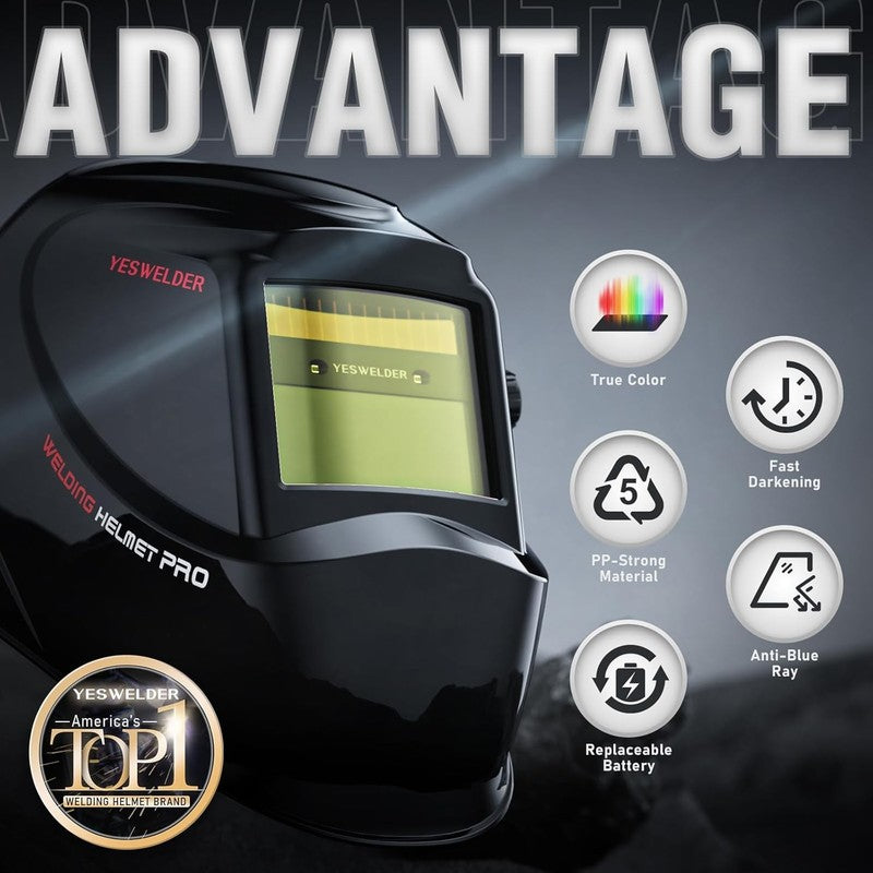 Auto Darkening Welding Helmet, Blue Light Blocking, 1/1/1/1 True Color Solar Pow1