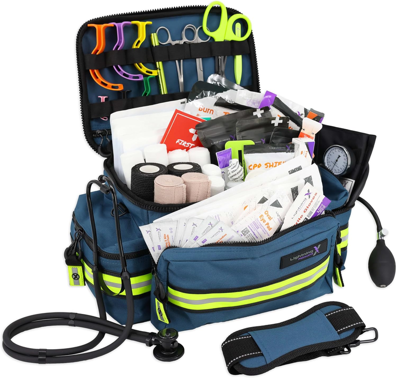 Lightning X EMT First Responder Bag LXMB25 Fully Stocked 240 EMS Trauma Kit Blue11