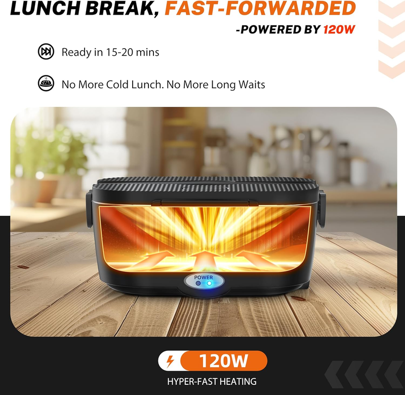 120W Heated Lunch Box 1.5L 304 Stainless Steel 12V/24V/110V Portable1