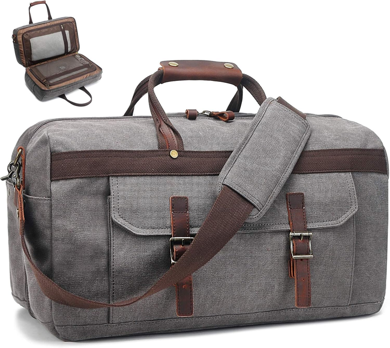 Waterproof Leather Canvas Duffle Bag Overnight Weekender Travel Bag Men Women9