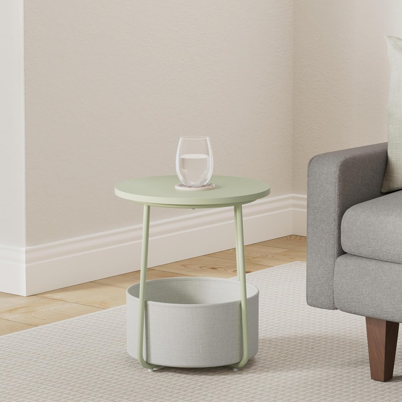 LILEA Collection   Small round Side End Table, Modern Nightstand with Fabric Bas1